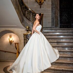 Luxury Crepe Solid Color with Lace Appilque big ball gown dress .